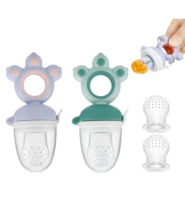 PandaEar 2 Pack Baby Fresh Fruit Food Feeder Nibbler Pacifier with 2 Silicone Replacement Pouches| Training Massaging Toy Teether| Food Grade Soft Safe BPA-Free| Babies Toddlers Infants Kids - Buy Online on GoSupps.com