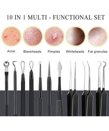 10pcs Pimple Popper Tool Kit Stainless Steel Blackhead Remover Tool Comedones Extractor for Forehead Facial Nose Lightweight Acne Needle Tool with Metal Case(black) - Buy Online on GoSupps.com
