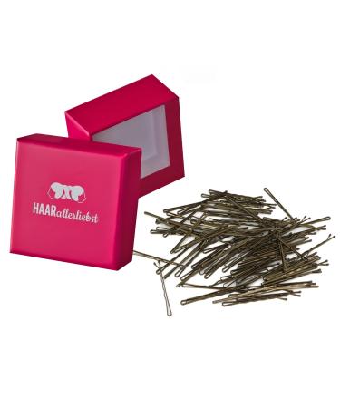 HAARallerliebst hair clips bobby pins (100 pieces | gold | 5 cm) including box for storage (box colour: pink)