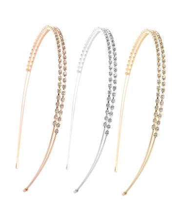 JINBUYAO 3 Pieces of Double Row Rhinestone Headbands Metal Crystal Fashion Hair Bands Wedding Party Headbands for Women Girls Bling Prom Hair Accessories