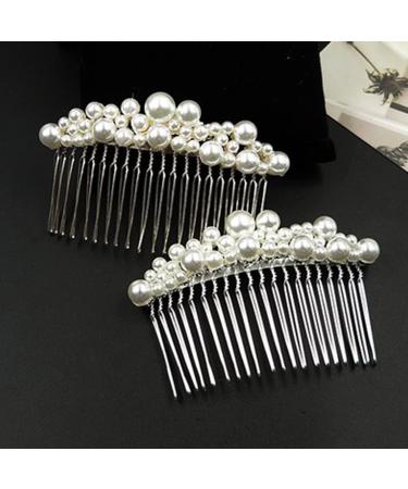 2Pcs Pearl Hair Comb Bride Crystal Headpiece Bridal Rhinestone Hair Clip Hair Accessories for Women and Girls