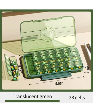 Buy Large Capacity Weekly Pill Organizer - 3/4 Times a Day 28 Cells - Ideal for Vitamins & Supplements - Translucent Green - Buy Online on GoSupps.com