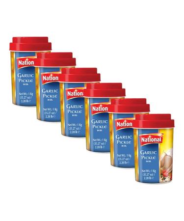 National Foods Garlic Pickle 35.27 oz (1000g) Spicy Traditional South Asian Relish | Zesty & Tangy Lahsun Achaar | Plastic Jar | Pack of 6 Garlic (1000g) 1 kg (Pack of 6)