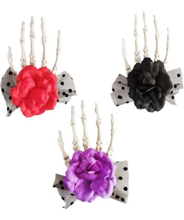 W-LOVNEST Halloween Skull Hair Clip for Women Large Skeleton Hand Hair Pin Female Gothics Flower Side Clip Day of Death Headdress Red - Buy Online on GoSupps.com