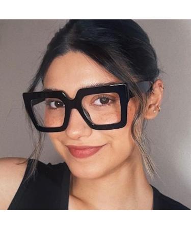 Onrtry Oversized Blue Light Glasses for Men & Women - Thick Frame Non-Prescription Eyewear | Bright Black 54mm - Buy Online on GoSupps.com