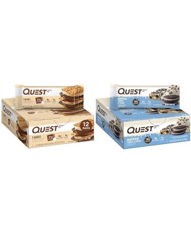 Quest S'mores & Cookies & Cream Dipped Protein Bars Bundle High Protein Gluten Free Keto 12 Count