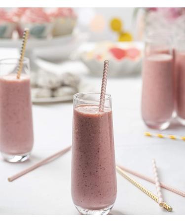 Biodegradable Paper Straws 200 Pack Pink & Gold Multi-Pattern for Birthday Wedding Holiday Decoration - Buy Online on GoSupps.com