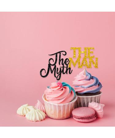 The Man The Myth The Legend Cupcake Toppers for Father's Birthday Man Boy Birthday Cupcake Toppers Black & Gold Glitter Cake Decorations for Happy Father's Day Party Supplies - 24pcs - Buy Online on GoSupps.com