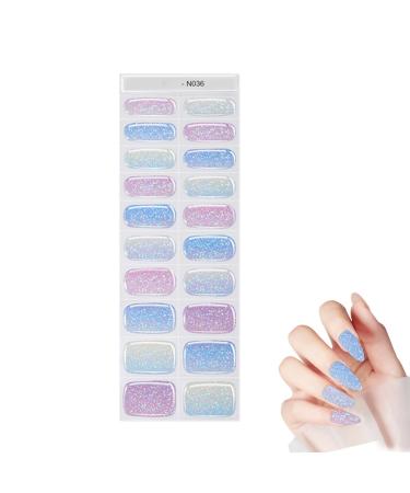 Wpsagek Gel Nail Stickers - Gloss Nail Sticker with Nail Lamps Glitter Gel Nail Polish Strips with Lamp Light Semi-Cured Gel Nail Suitable for Women N036