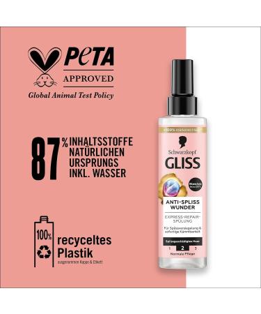 handle Gliss Conditioner AntiSplitting Wunder 2 x 200 ml hair rinse repairs damaged hair fibers for longlasting split ends with heat protection up to 230 C 200 ml 2er Pack - Buy Online on GoSupps.com