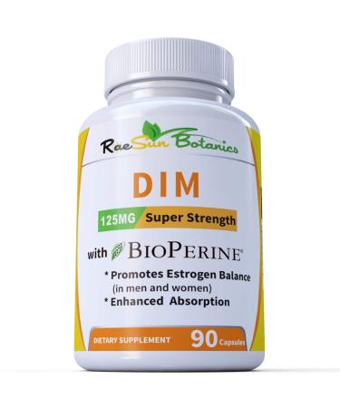 Raesun Botanics DIM Supplement 125mg - DIM Diindolylmethane Plus BioPerine 90-Day Supply of DIM for Estrogen Balance Hormone Menopause Balance Acne Support Hair Skin and Nails
