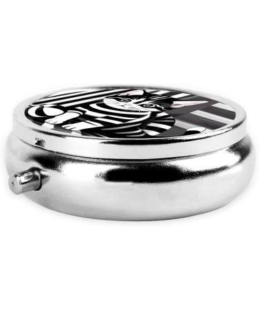 Black & White Striped Round Pill Box - 3 Compartment Travel Organizer | Portable Kitten Design - Buy Online on GoSupps.com