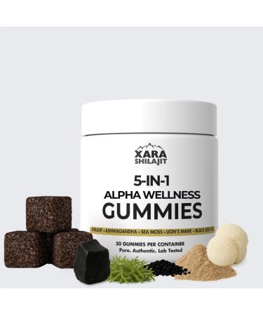 5-in-1 Alpha Wellness Gummies for Men Pure Himalayan Shilajit Sea Moss Ashwagandha Lion's Mane & Blask Seed Oil 85+ Trace Minerals No Added Sugar Vitality Support