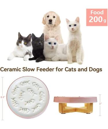 Raised Ceramic Cat Slow Feeder Bowl with Stand - Fish Bone-Pink, 3 Inches High, 8.5'' Wide - Healthy Eating Diet Solution for Cats and Dogs - Buy Online on GoSupps.com