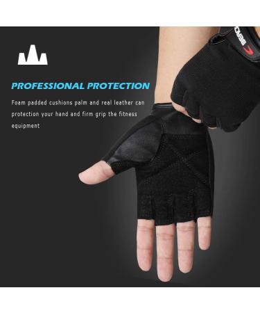 BEACE Anti-Slip Leather Palm Weight Lifting Gym Gloves for Men & Women - Black, Medium - Buy Online on GoSupps.com
