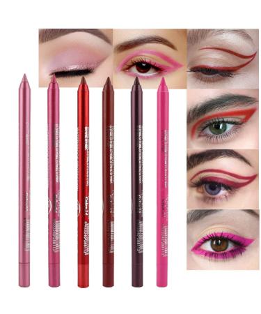 evpct 6Pcs Glitter Eyeliner Pencils Set delineadores de colores para ojos lapiz de ojos negro a prueba de agua Pink Rose Red Orange Purple Metallic Colorful Liquid Eye Liners Set for Women Waterproof 6 Count (Pack of 1) ...