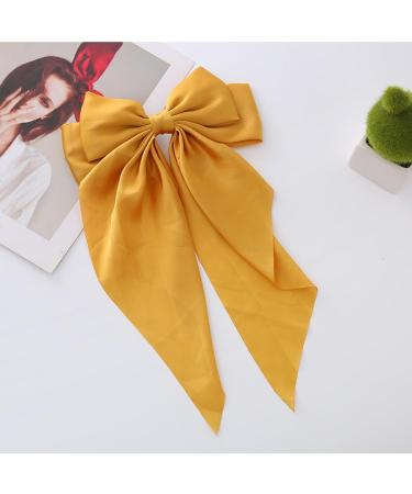Big Bow Hair Clips Large Bowknot Hairpin French Hair Clips with Long Silky Satin Ribbon Solid Color Hair Barrettes Accessories for Women Girls (Yellow) - Buy Online on GoSupps.com