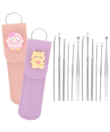 Ear Pick Kit 2 Sets of Earwax Removal Kit Stainless Steel Ear Spoon Earwax Picker with Storage Bags Earwax Remover Cute Cleaning Tools Small Ear Brushes Ear Massage Supplies