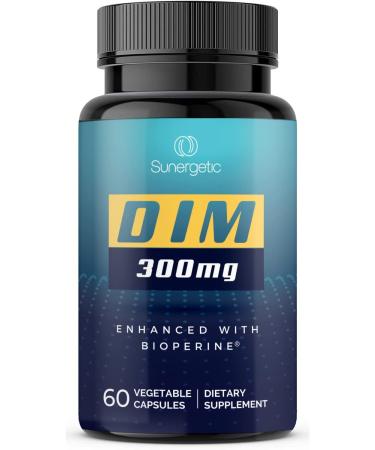 Sunergetic Premium DIM Supplement 300mg - Supports Normal Estrogen Metabolism Menopause & Healthy Balance - Dim Diindolylmethane 300mg Plus Bioperine 60 DIM Capsules