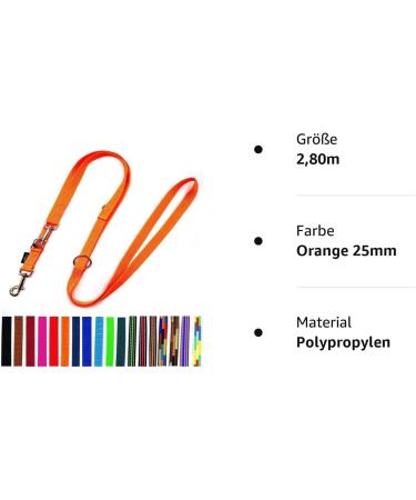 Adjustable Double Dog Leash for Large Dogs - 2.80m Orange 25mm | Durable & Comfortable - Buy Online on GoSupps.com