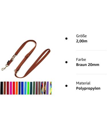 Adjustable Dog Leash for Large Dogs - Double Leash 2m/2.4m/2.8m/3.5m/5m - Brown 20mm - Buy Online on GoSupps.com