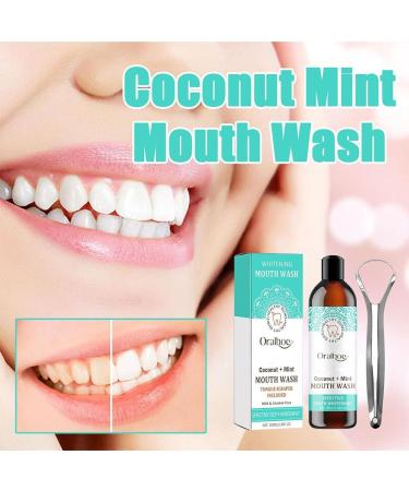 Oralhoe Coconut Mint Mouthwash | Natural Teeth Whitening & Pulling Oil | 5PCs with Tongue Scraper | International Shipping - Buy Online on GoSupps.com