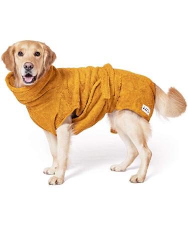 Lills Dog Wadder 100% Organic Cotton Bathrobe - Extra Absorbent Amber Yellow 4XL (80 cm Back Length) - Perfect for International Shipping - Buy Online on GoSupps.com