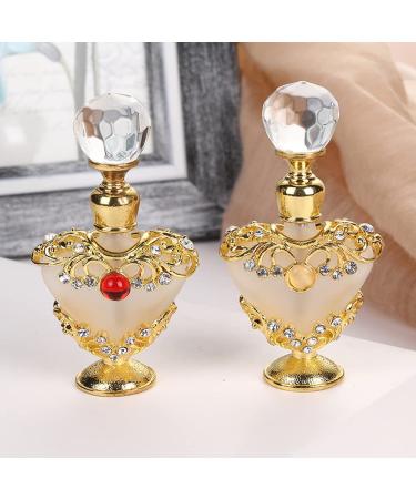 Rayberro Vintage Crystal Perfume Bottle,2PACK Heart Shape 5ML Gemstone Inlayed Refillable Empty Container Essential Oils Dropper Bottle Decorative Glass Perfume Bottle Women Girl Gift Gold