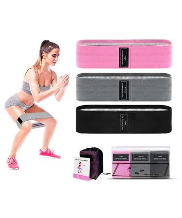 3 Levels Fabric Resistance Bands Set Booty Bands for Working Out Exercise Bands for Legs and Butt Fitness Loop Bands for Women and Men Non-Slip Stretch Bands Black Grey Pink