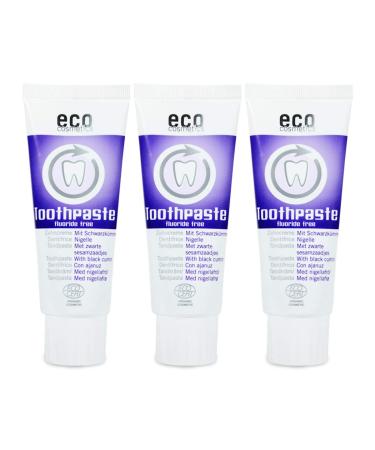 ECO COSMETICS Black Cumin Toothpaste (3 x 75 ml) Organic Toothpaste Vegan Fluoride-free Natural Cosmetics