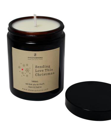 Personalised Sending Love This Christmas SOYA Wax Amber Jar Candle (Spiced Cinnamon & Apple)