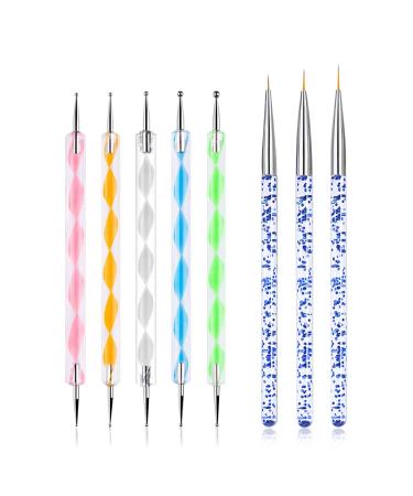 Hanyoushengvance 5PCS Dotting Pen Tool Dot Paint Manicure kit with 3 PCS Nail Painting Brushes, Professional Nail Art Brushes-Sable Nail Art Brush Pen,Nail Art Design Tools.
