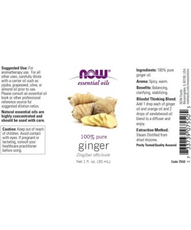 Now Foods Ginger Essential Oil 1 fl oz - Pure, Natural Aromatherapy - Buy Online on GoSupps.com