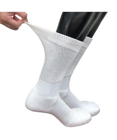 M Magic Sport Light Compression Diabetic Crew Socks Unisex Loose Fitting Seamless Non-Binding Cushion Medium White