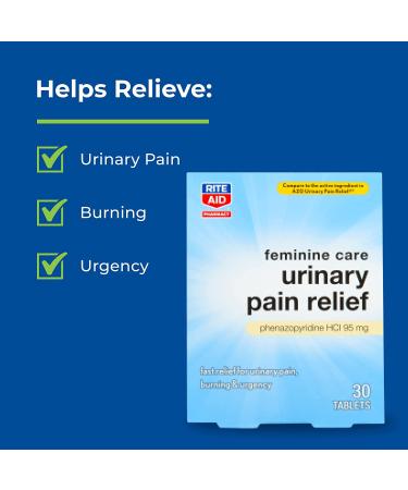 Rite Aid Urinary Pain Relief Tablets - 30 ct | UTI Relief for Women | Fast Acting Phenazopyridine HCI 95mg | Soothes Burning & Urgency - Buy Online on GoSupps.com