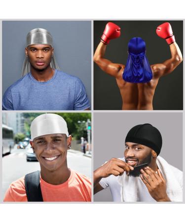 Silky Durag Headwraps Set with Long Tail + Satin Wave Cap for Men - 5 Pcs Bundle - Buy Online on GoSupps.com