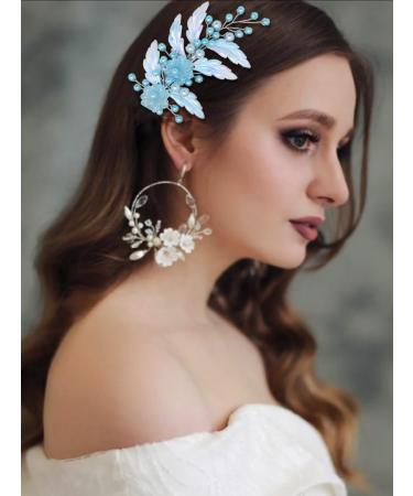IYOU Blue Bridal Hair Clips Pearl Leaf Mermaid Hair Piece Flower Wedding Communion Barrette Hair Accessories for Women and Girls - Buy Online on GoSupps.com