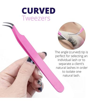Tsolay Eyelash Tweezers Set - 4 Pack Stainless Steel Precision Tools for Lash Extensions - Pink Curved & Straight Tip - Buy Online on GoSupps.com