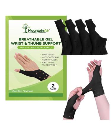 Gel Wrist and Thumb Brace - 2 Pairs  Unisex Wrist Splint to Fit Left or Right Hand  Wrist Support for Arthritis, Rheumatism, Carpal Tunnel Pain Relief  Flexible Silicone Thumb Brace (Black)