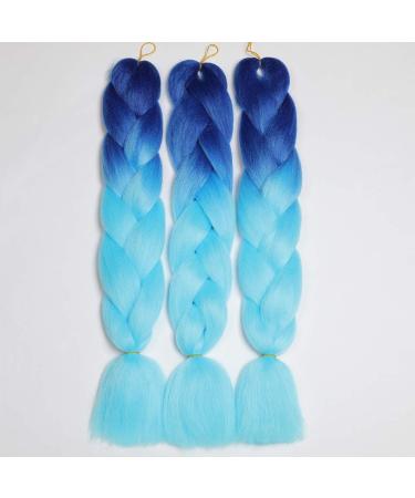 Showjarlly Kanecalon Hair Extensions - Ombre Jumbo Braid 24 - Sapphire Blue/Sky Blue Braids for Stylish Looks | International Shipping Available - Buy Online on GoSupps.com