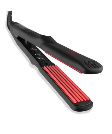 AXUF Crimper Hair Iron,Professional Ceramic 1Wide Plates Crimping Iron with 15s Fast Heating & 5 Temp Setting,Dual Voltage,Black/Red 1 inch