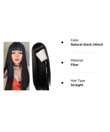 TIMANZO Long Straight Remy Hair Wig 24 Inches Natural Black - Heat Resistant Fiber, Full Machine Wig with Bangs for Fashion Women - Cosplay Party Ready - Buy Online on GoSupps.com