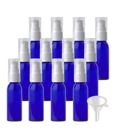 ZEOABSY 12 Pieces 30 ml Blue Lotion Bottles with White Pump 30ml Empty PET Plastic Lotion Pump Bottle Cosmetic Gel Travel Container for Cosmetic Make up Cleaning + 2 x Funnel Blue 30ml