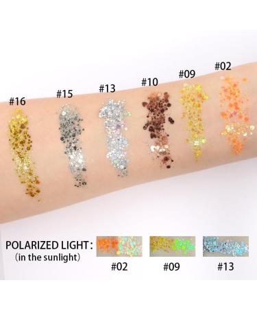 Shop 6 Colors Holographic Face Body Glitter Gel Perfect for Concerts Festivals & Mermaid Makeup Orange Gold Silver White Pink Sequins Face Paint for Women - Buy Online on GoSupps.com