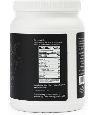 Grass-Fed Pure Goat Whey Protein Powder - Organic Whey Protein Supplement - Easy to Digest - Less Lactose - Soy Free - Vanilla Flavor - 20 Servings Vanilla 1.1 Pound (Pack of 1) - Buy Online on GoSupps.com