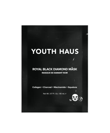 Skin Gym Youth Haus Royal Black Diamond Face Mask - Soothing Stress Relief Reduce Eye Bags Dark Circles and Puffiness 1 Pack