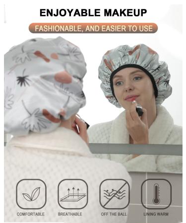 Terry Cloth Lined Shower Cap - YIZIJIZI Triple Layer Large Waterproof & Reusable Cap for Long Thick Hair - Grey - Buy Online on GoSupps.com