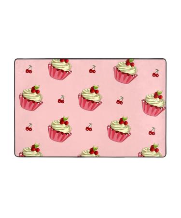 Flannel Carpet Cherry Cake Picture 60 x 39 in Non-Slip Durable Suitable for Living Room and Office Bedroom