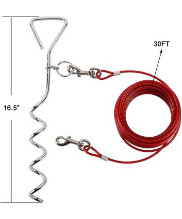 Artilife 30FT Dog Stakes Dog Leash Ground Anchor Tie Out Cable and 16.5" Anti Rust Stake for Small to Medium Dog Up to 100Lbs in Weight in Outdoor Yard and Camping - Buy Online on GoSupps.com