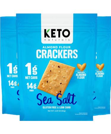 Keto Crackers low carb crackers (Sea Salt) Keto friendly zero carb no sugar added gluten free (3 Packs) almond flour crackers absolutely gluten free healthy snacks for adults and kids paleo friendly